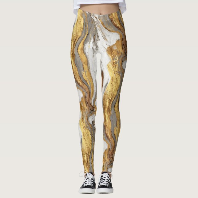 Abstract Gray Marble Texture with Flowing Gold Leggings (Vorderseite)