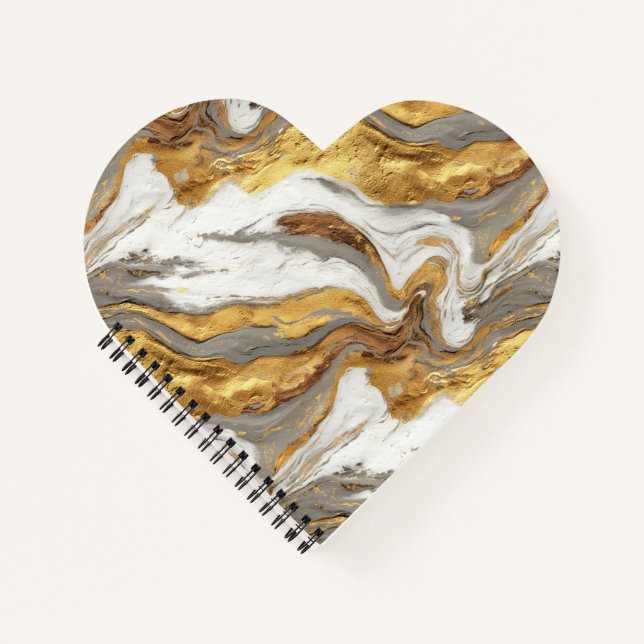 Abstract Gray Marble Texture with Flowing Gold Notizbuch (Vorderseite)