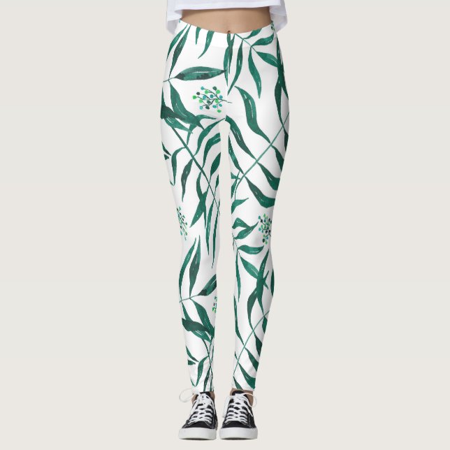 Abstract Green Foliage Leggings (Vorderseite)