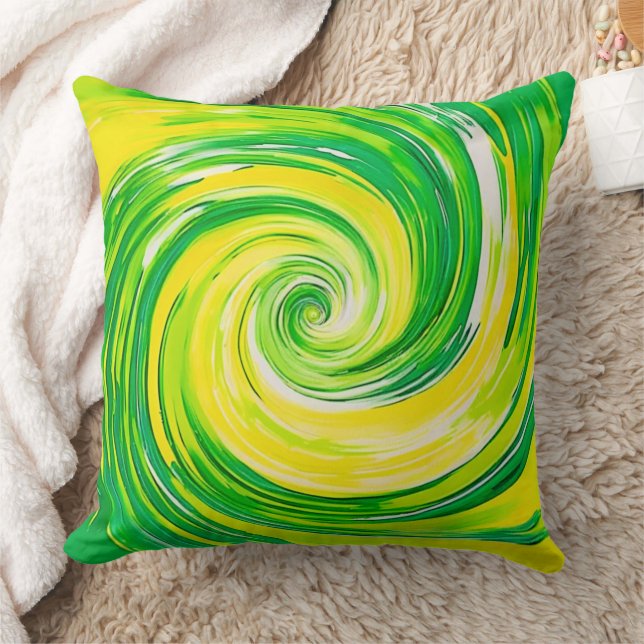 Abstract Green Yellow Spiral Art Kissen (Decke)