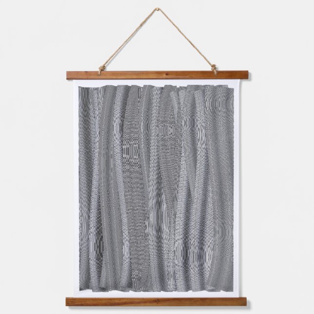 Abstract Greyscale Geometric Pattern Tapestry  Wandteppich Mit Holzrahmen (Vorderseite)