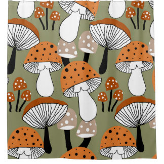 Abstract Hand Drawing Colorful Mushrooms Repeating Duschvorhang