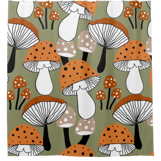 Abstract Hand Drawing Colorful Mushrooms Repeating Duschvorhang (Vorderseite)