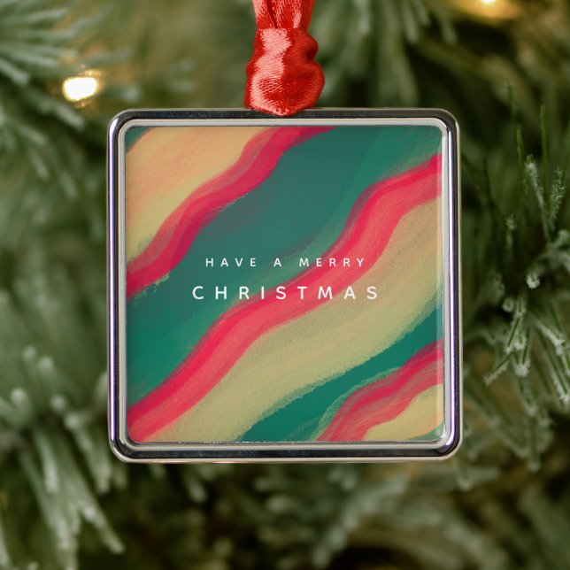 Abstract Hand Painted Pattern Flat Holiday Card Ornament Aus Metall (Baum)