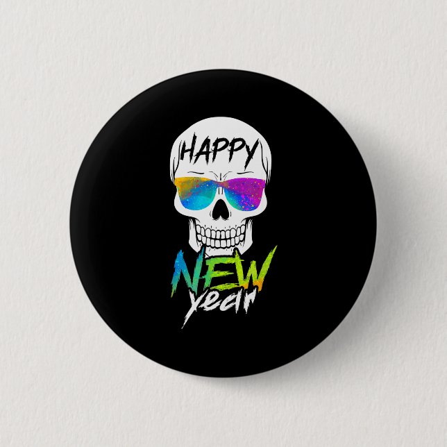 Abstract Happy New Skull Year  Button (Vorderseite)