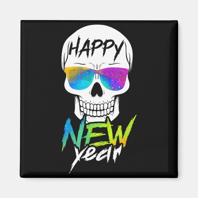 Abstract Happy New Skull Year  Magnet (Vorne)