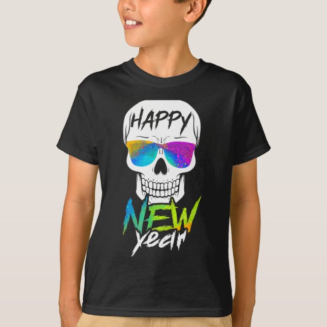 Abstract Happy New Skull Year  T-Shirt (Vorderseite)