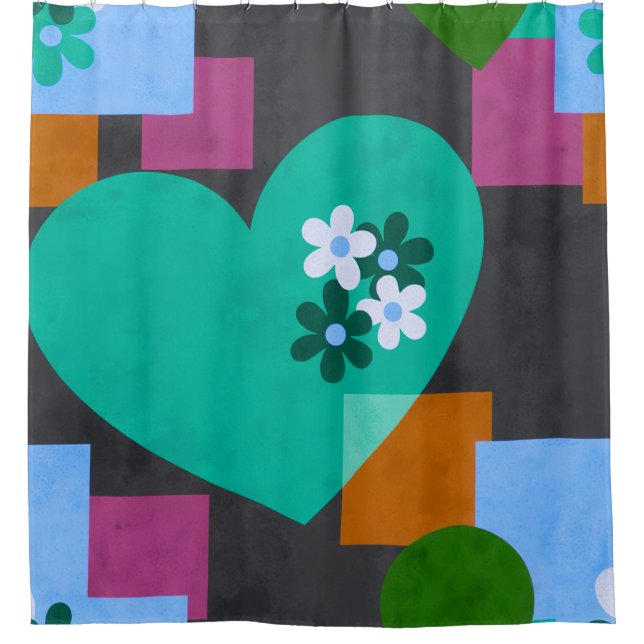Abstract Heart Floral Art Duschvorhang (Vorderseite)