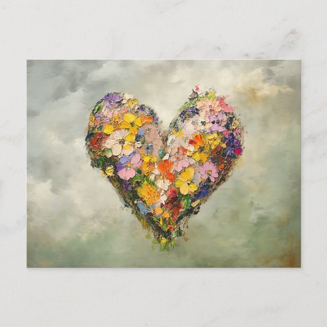 Abstract Heart Flowers Impressionist Postcard Postkarte (Vorderseite)