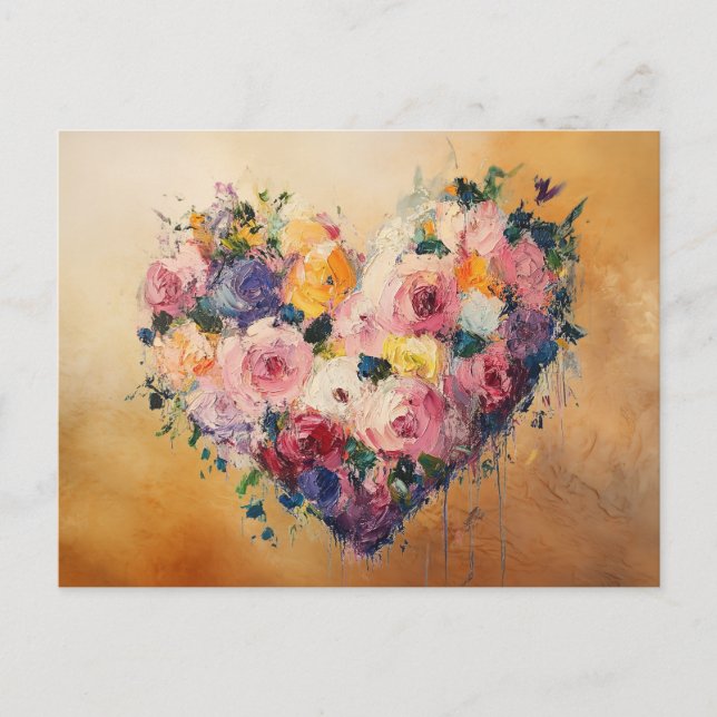 Abstract Heart Flowers Impressionist Postcard Postkarte (Vorderseite)