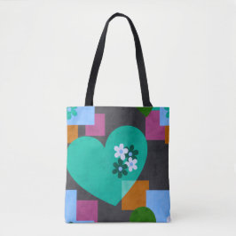 Abstract Heart & Geometric Floral Tote Bag