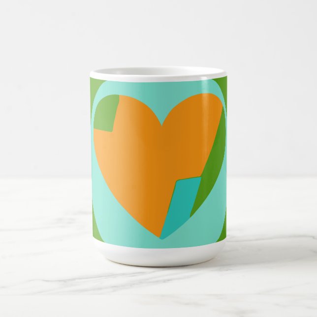 Abstract Heart Green Teal Orange Circle Kaffeetasse (Mittel)