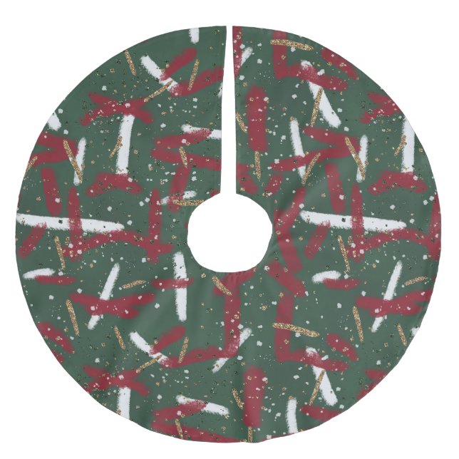 Abstract Holiday Splashes in Red, White & Gold Polyester Weihnachtsbaumdecke (Vorderseite)