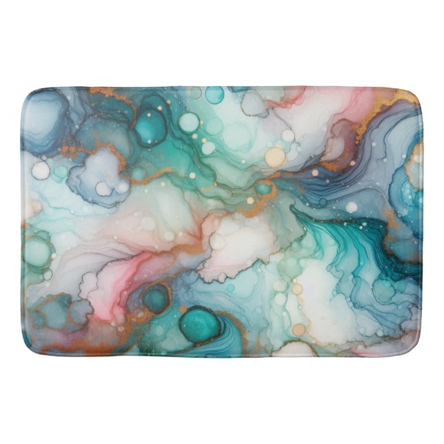Abstract in Pink, Teal, Blue, and Gold Badematte (Vorderseite)