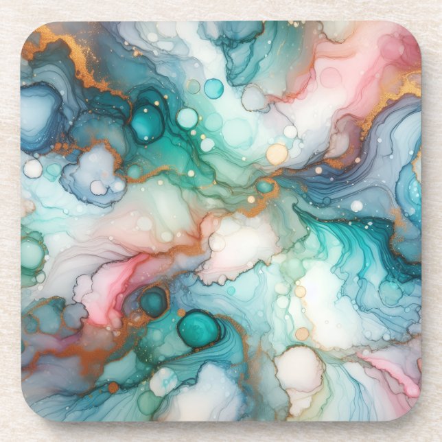 Abstract in Pink, Teal, Blue, and Gold Getränkeuntersetzer (Vorderseite)