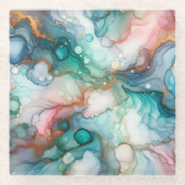 Abstract in Pink, Teal, Blue, and Gold Glasuntersetzer