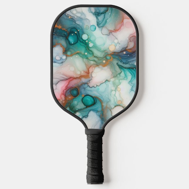 Abstract in Pink, Teal, Blue, and Gold Pickleball Schläger (Vorderseite)