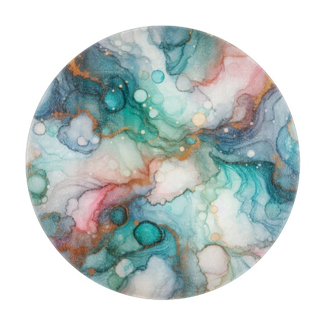 Abstract in Pink, Teal, Blue, and Gold Schneidebrett (Vorderseite)