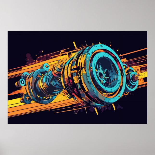 Abstract Industrial Pop Art Mechanical Turbine Poster (Vorne)