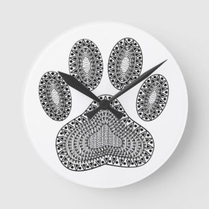 Abstract Ink Paw Print Runde Wanduhr