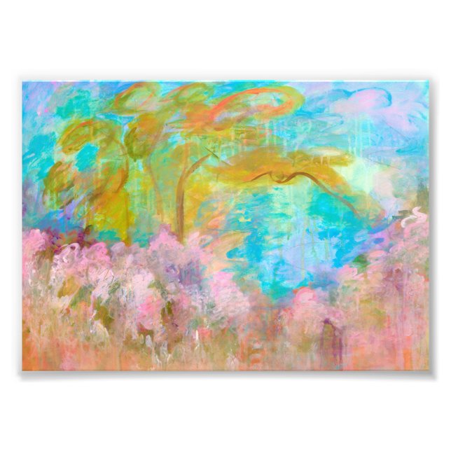 Abstract Landscape Art Tree Pink Aqua Flowers Fotodruck (Vorne)