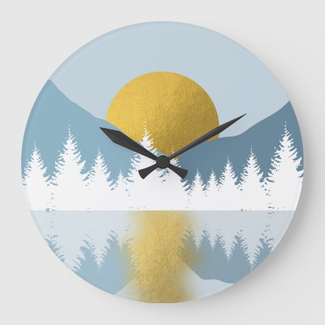Abstract Landscape Golden Winter Sunset Sunrise Große Wanduhr (Vorderseite)