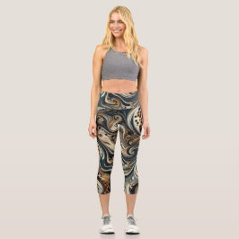 Abstract Leopard Print Swirl Capri Leggings