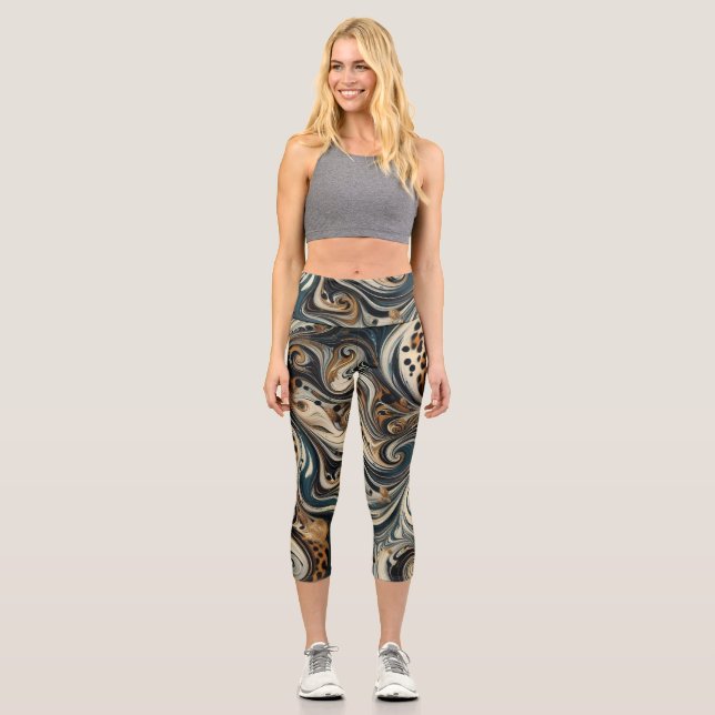 Abstract Leopard Print Swirl Capri Leggings (Vorderseite)
