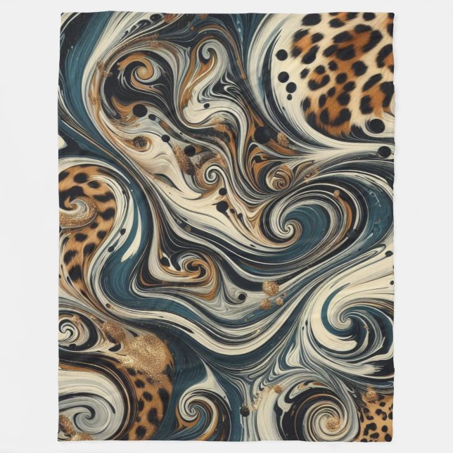 Abstract Leopard Print Swirl Fleecedecke (Vorderseite)