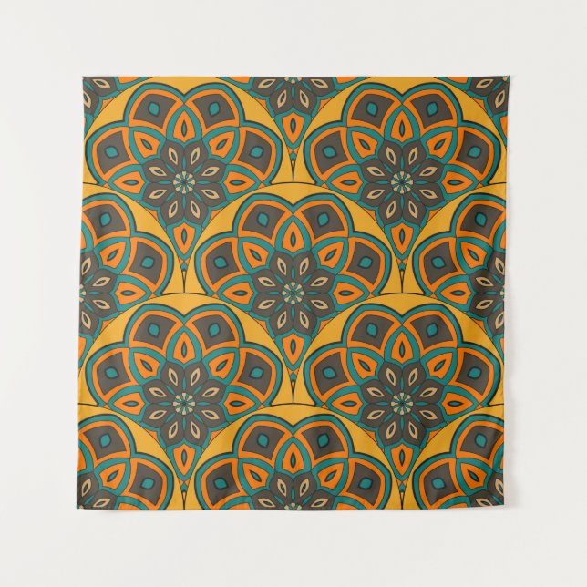 Abstract mandala fish scale seamless pattern. Orna Wandteppich (Vorderseite)
