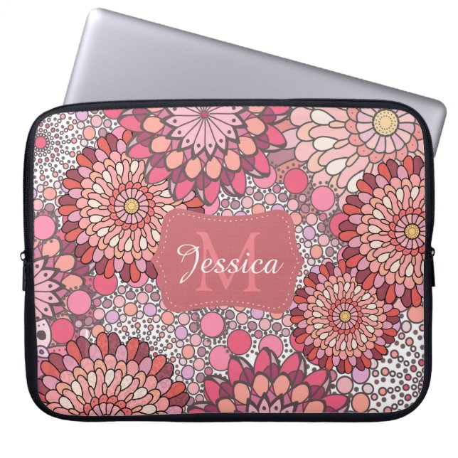 Abstract Mandala Flowers Pattern Pink Personalised Laptopschutzhülle (Vorderseite)