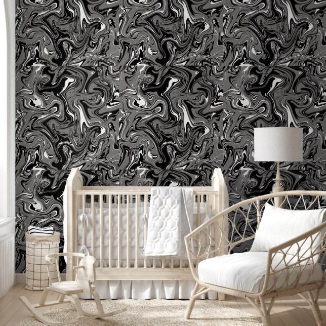 Abstract Marble Black Trendy Pastel & Artistic  Tapete (Kinder)