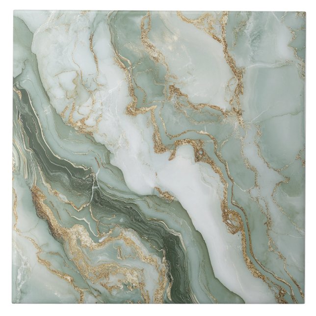 Abstract Marble Sage Green Fliese (Vorderseite)
