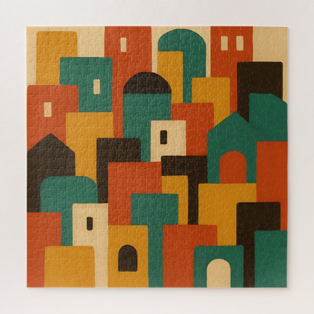 Abstract Mediterranean Village Geometric Puzzle (Vertikal)