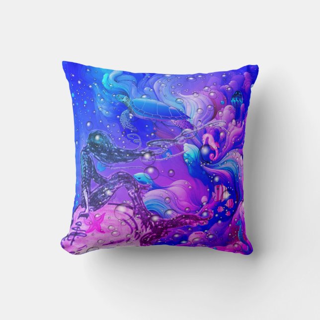 Abstract Mermaid Under the Sea Throw Pillow Kissen (Vorderseite)