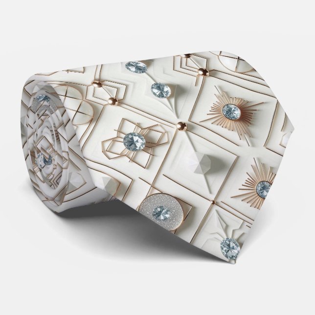 Abstract Mid Century Modern White Diamonds Krawatte (Gerollt)