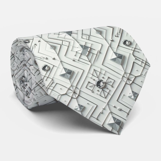 Abstract Mid Century Modern White Diamonds Krawatte (Gerollt)