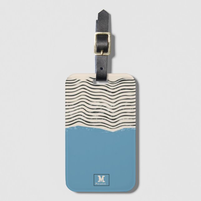 Abstract minimalist artistic lines Monogram Gepäckanhänger (Vorderseite Vertikal)