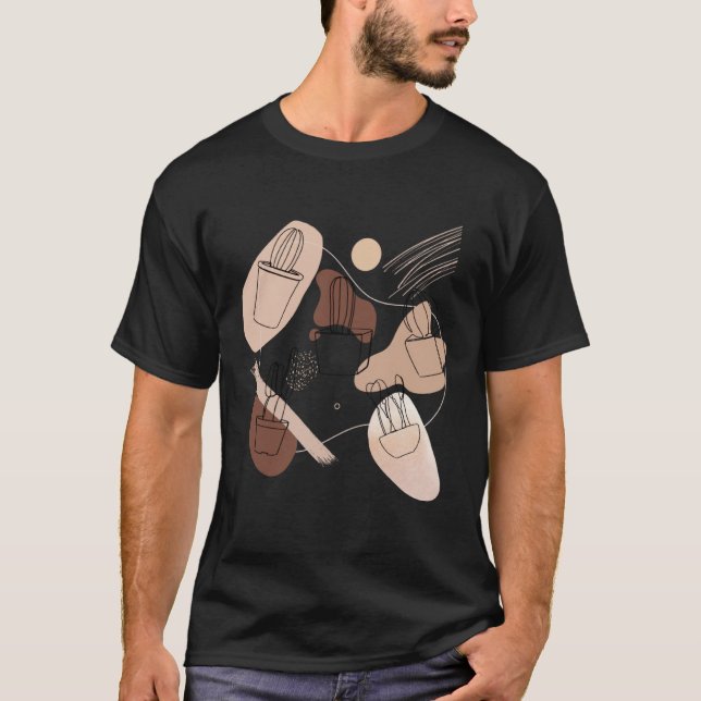 Abstract Minimalist Cactus  Aesthetic Boho Cactus  T-Shirt (Vorderseite)