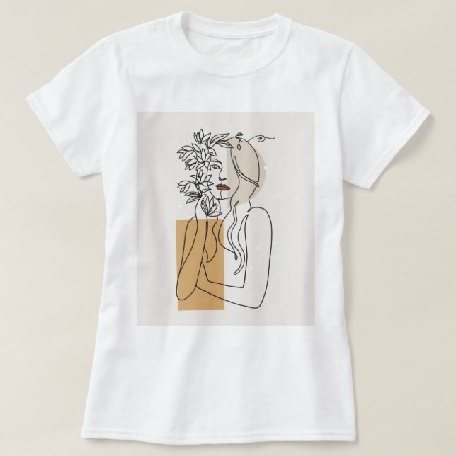 Abstract Minimalist Line Art Woman Floral Boho T-S T-Shirt (Design vorne)