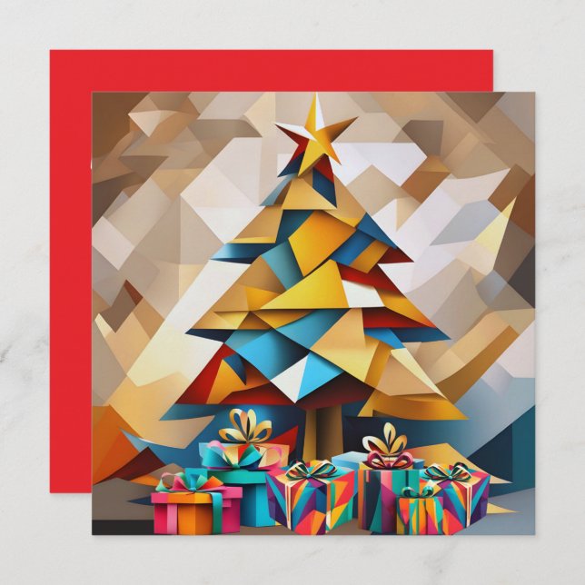 Abstract Modern Christmas Tree Flat Card (Vorne/Hinten)