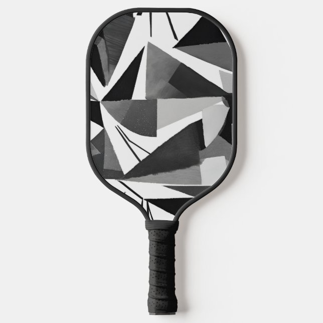 Abstract Modern Geometric Black & White Watercolor Pickleball Schläger (Vorderseite)