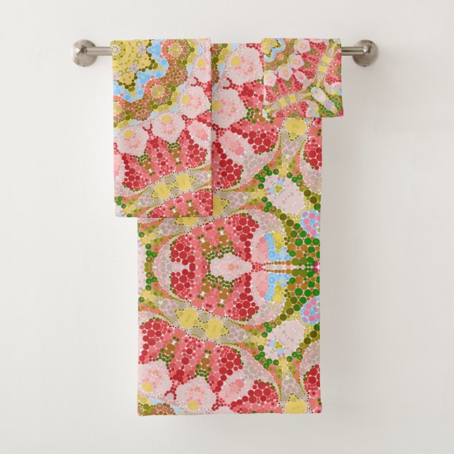 Abstract modern mosaic kaleidoscopic tile pattern badhandtuch set (Insitu)