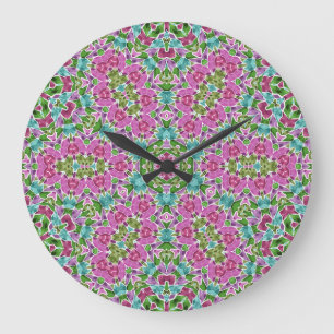 Abstract modern mosaic kaleidoscopic tile pattern große wanduhr