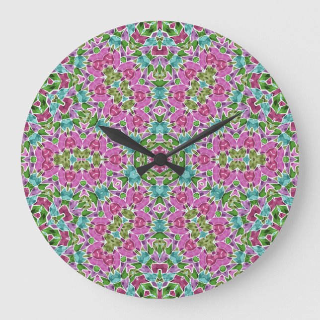 Abstract modern mosaic kaleidoscopic tile pattern große wanduhr (Vorderseite)