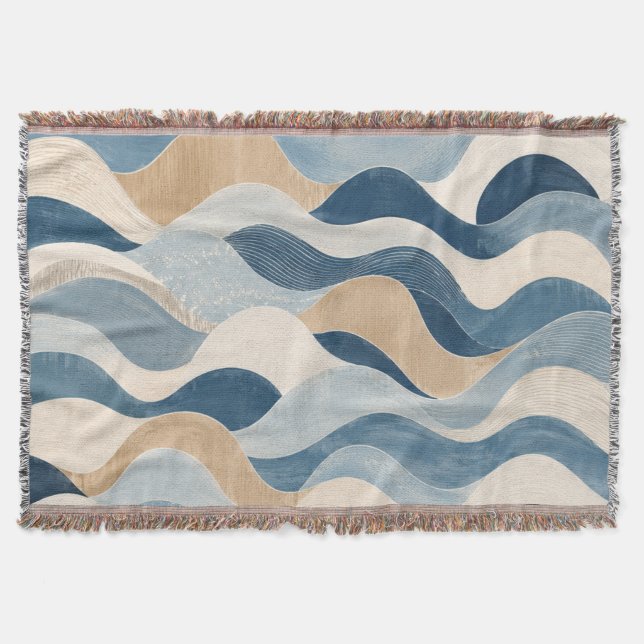 Abstract Modern Ocean Wave Pattern Coastal Blue Be Decke (Vorderseite)