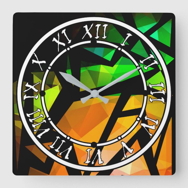 Abstract modern polygonal graffiti geometrical dar quadratische wanduhr (Vorderseite)