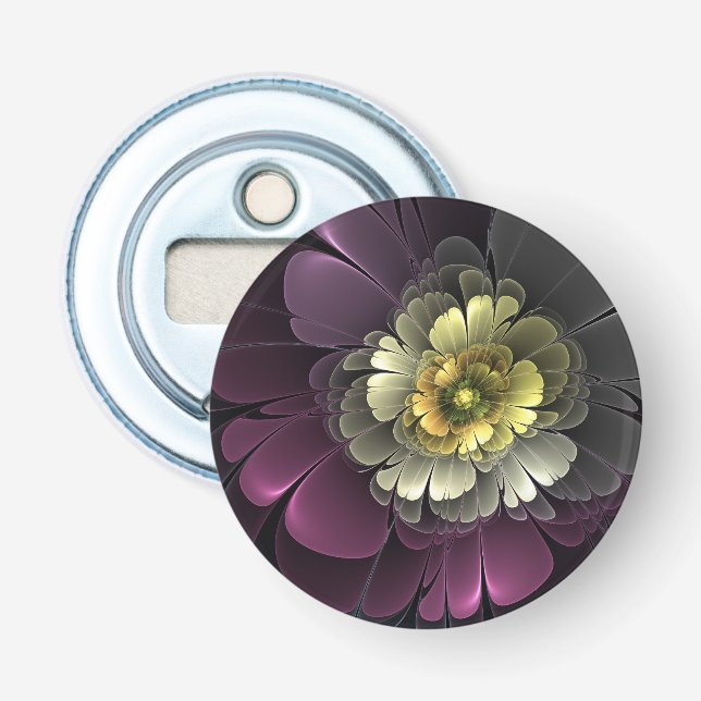 Abstract Modern Purpur Khaki Gray Fractal Flower Flaschenöffner (Vorderseite)