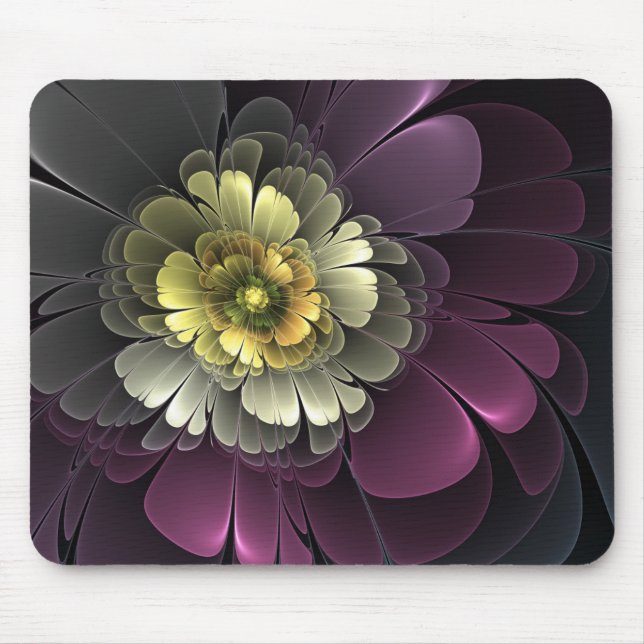 Abstract Modern Purpur Khaki Gray Fractal Flower Mousepad (Vorne)