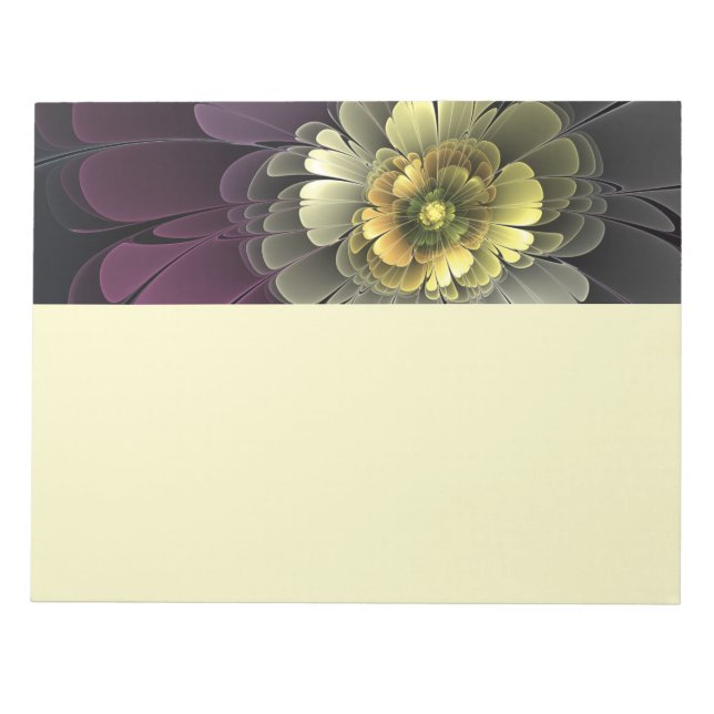 Abstract Modern Purpur Khaki Gray Fractal Flower Notizblock (Vorderseite)